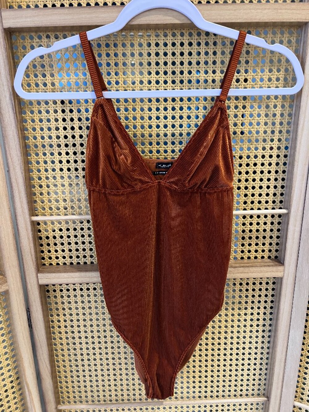 Urban Outfitters Burnt Orange Ribbed Velvet Cami Bodysuit Size Small